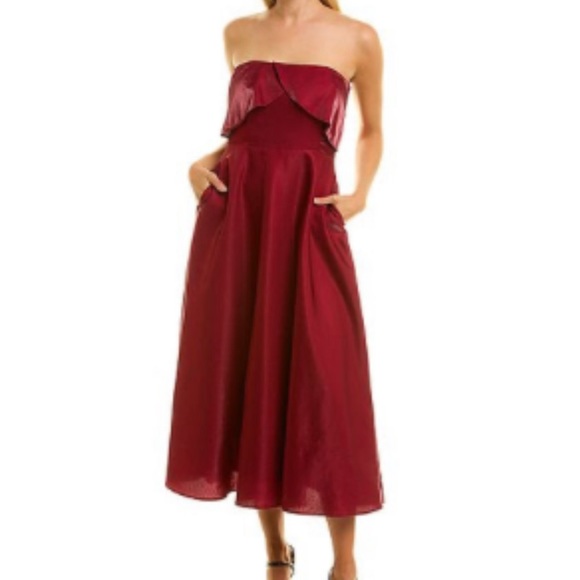 Sau Lee gorgeous satin dress in dark red formal - Picture 2 of 7